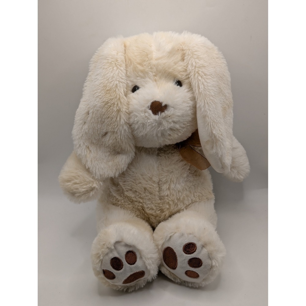 Cream Plush Bunny Rabbit Floppy Ears Brown Heart Nose‎ Tan Accents 11 Inch